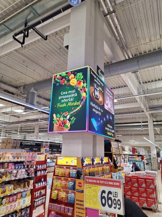 Czterostronne ekrany reklamowe i słupy