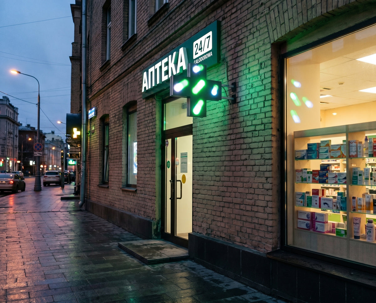 Dwustronny krzyż farmaceutyczny LED