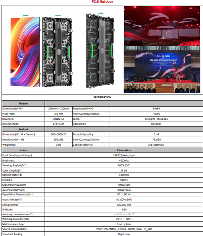 Rental Ekran LED 1000x500mm zewnętrzny